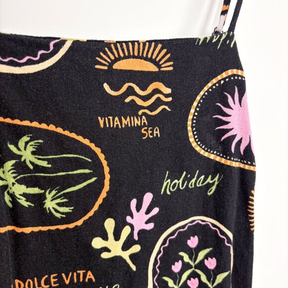 Monteau Womens Graphic Vacation Dress Black Strappy Mediterranean Size Small - Picture 2 of 4